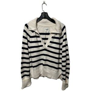 Abercrombie & Fitch Womens White & Black Striped Cable Notch Neck Sweater Size L